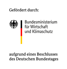 Logo Bundesministerium für Wirtschaft und Klimaschutz mit dem Untertitel: Gefördert durch Bundesministerium für Wirtschaft und Klimaschutz aufgrund eines Beschlusses des Deutschen Bundestages